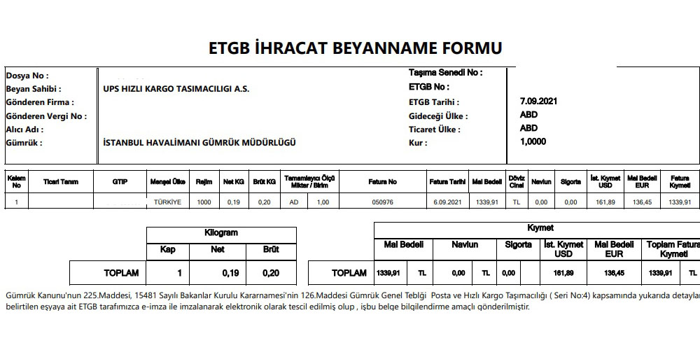 Mikro İhracat Faturası 